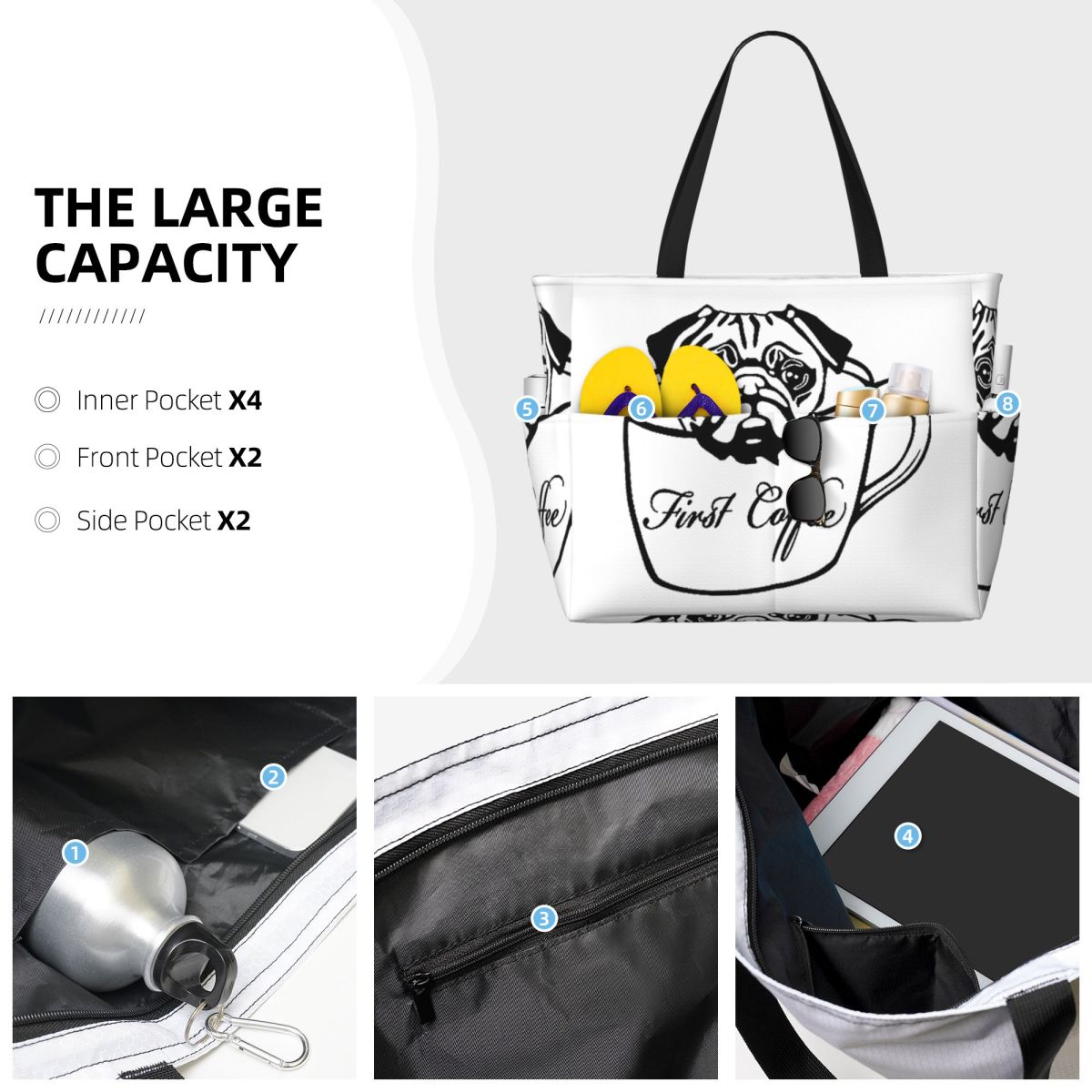Pug First Coffee Beach Tote Ba - Yoga In Fitness First recensie en prijs